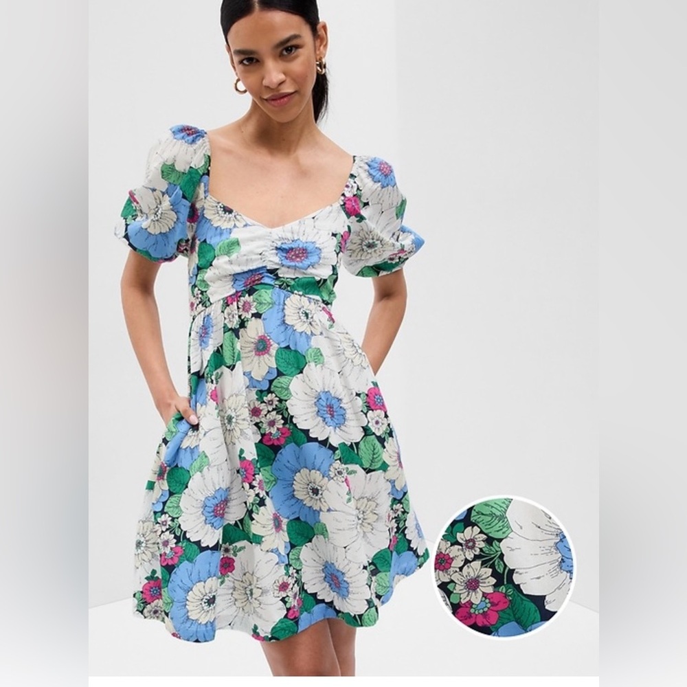 GAP Floral Mini Dress with Puff Sleeves Size X-Large Tall